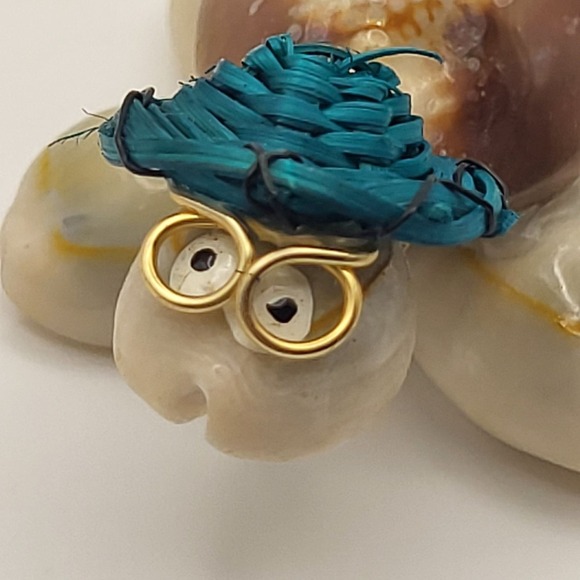 Other - Handcrafted Shell Googly Eye Turtle Figurine Blue Hat Gold Glasses Miniature